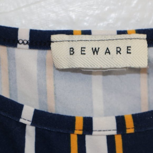 Beware High Neck Spaghetti Strap Tank Top - Vertical Stripes, Size Small - Picture 3 of 7